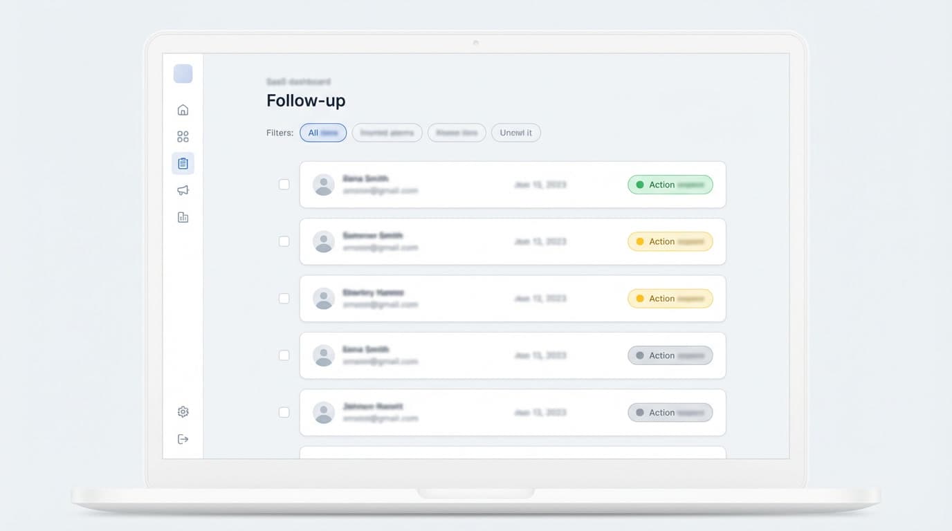 Mockup du dashboard Followy - liste de relances